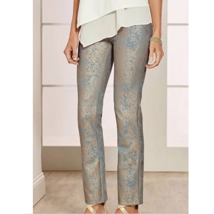Soft Surroundings Blue & Gold Foil Palladium Pant Pull On Women